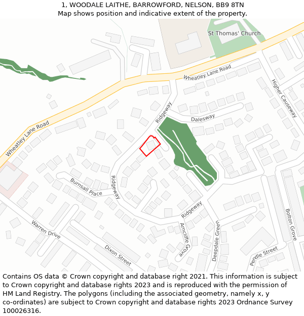 1, WOODALE LAITHE, BARROWFORD, NELSON, BB9 8TN: Location map and indicative extent of plot