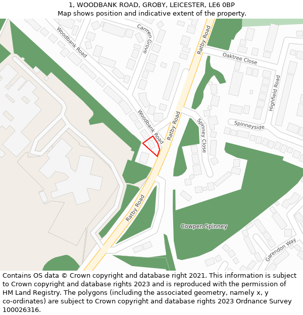 1, WOODBANK ROAD, GROBY, LEICESTER, LE6 0BP: Location map and indicative extent of plot