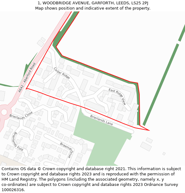 1, WOODBRIDGE AVENUE, GARFORTH, LEEDS, LS25 2PJ: Location map and indicative extent of plot