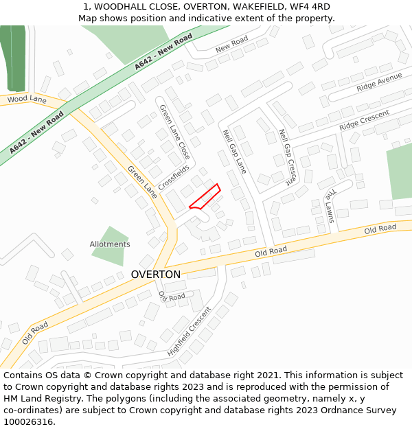 1, WOODHALL CLOSE, OVERTON, WAKEFIELD, WF4 4RD: Location map and indicative extent of plot