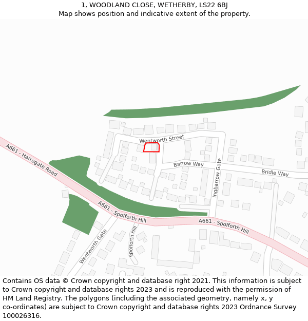 1, WOODLAND CLOSE, WETHERBY, LS22 6BJ: Location map and indicative extent of plot