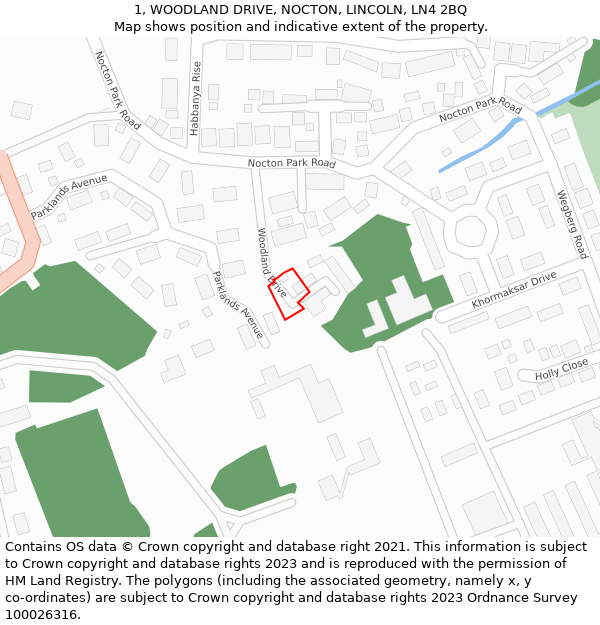 1, WOODLAND DRIVE, NOCTON, LINCOLN, LN4 2BQ: Location map and indicative extent of plot