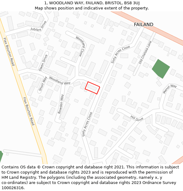 1, WOODLAND WAY, FAILAND, BRISTOL, BS8 3UJ: Location map and indicative extent of plot