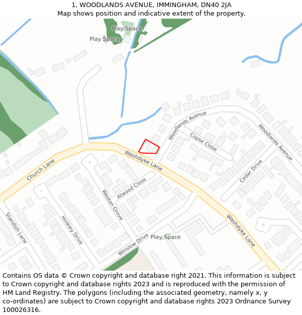 1, WOODLANDS AVENUE, IMMINGHAM, DN40 2JA: Location map and indicative extent of plot