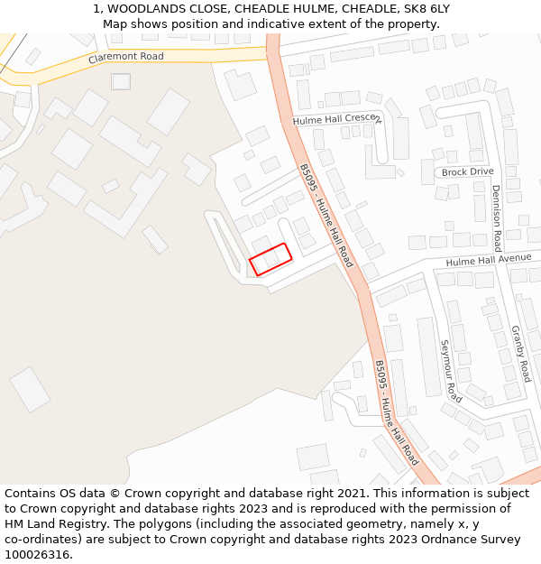 1, WOODLANDS CLOSE, CHEADLE HULME, CHEADLE, SK8 6LY: Location map and indicative extent of plot