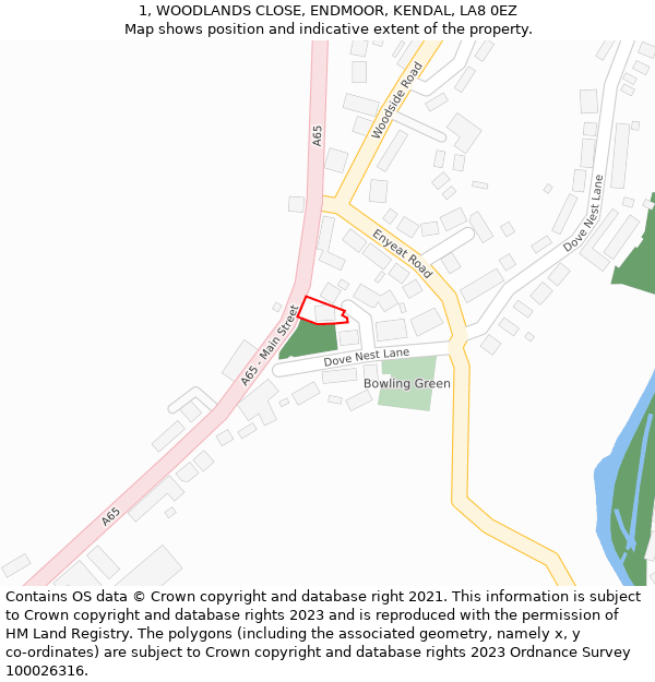 1, WOODLANDS CLOSE, ENDMOOR, KENDAL, LA8 0EZ: Location map and indicative extent of plot