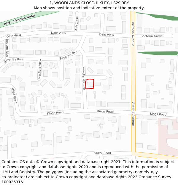 1, WOODLANDS CLOSE, ILKLEY, LS29 9BY: Location map and indicative extent of plot