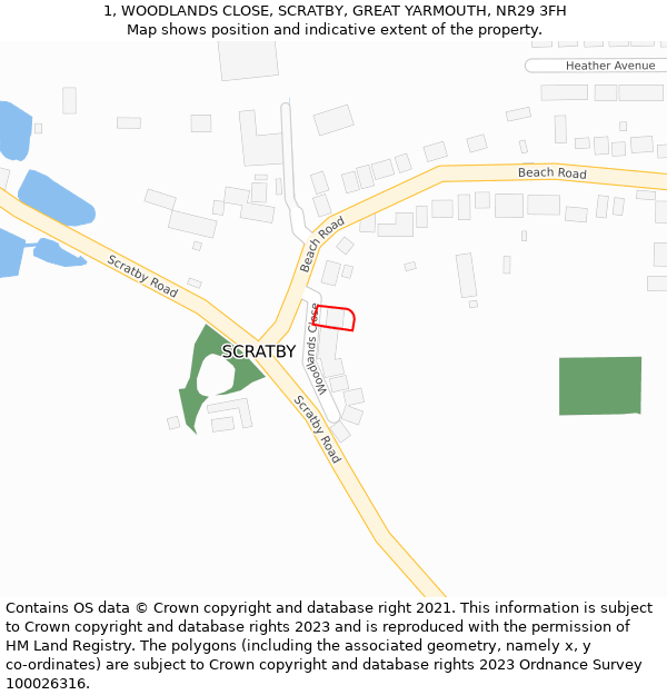 1, WOODLANDS CLOSE, SCRATBY, GREAT YARMOUTH, NR29 3FH: Location map and indicative extent of plot