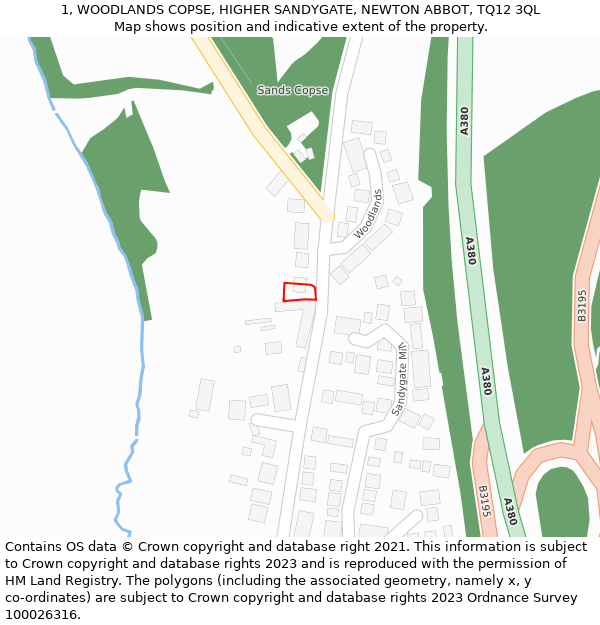 1, WOODLANDS COPSE, HIGHER SANDYGATE, NEWTON ABBOT, TQ12 3QL: Location map and indicative extent of plot