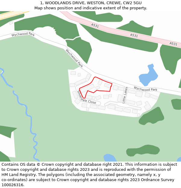 1, WOODLANDS DRIVE, WESTON, CREWE, CW2 5GU: Location map and indicative extent of plot