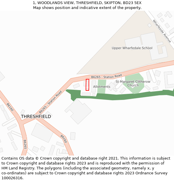 1, WOODLANDS VIEW, THRESHFIELD, SKIPTON, BD23 5EX: Location map and indicative extent of plot