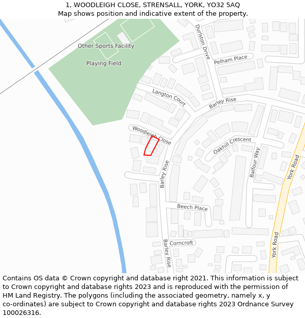 1, WOODLEIGH CLOSE, STRENSALL, YORK, YO32 5AQ: Location map and indicative extent of plot