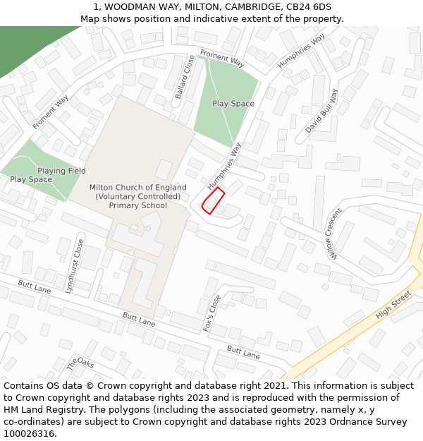 1, WOODMAN WAY, MILTON, CAMBRIDGE, CB24 6DS: Location map and indicative extent of plot