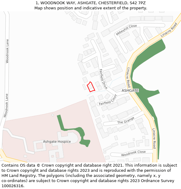 1, WOODNOOK WAY, ASHGATE, CHESTERFIELD, S42 7PZ: Location map and indicative extent of plot