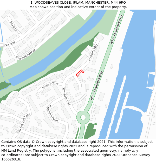 1, WOODSEAVES CLOSE, IRLAM, MANCHESTER, M44 6RQ: Location map and indicative extent of plot