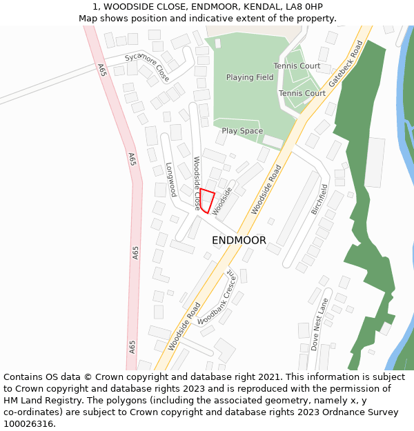1, WOODSIDE CLOSE, ENDMOOR, KENDAL, LA8 0HP: Location map and indicative extent of plot