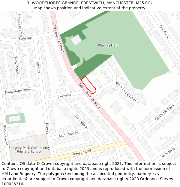 1, WOODTHORPE GRANGE, PRESTWICH, MANCHESTER, M25 0GU: Location map and indicative extent of plot