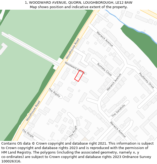 1, WOODWARD AVENUE, QUORN, LOUGHBOROUGH, LE12 8AW: Location map and indicative extent of plot