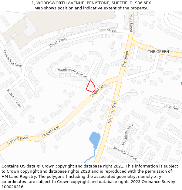1, WORDSWORTH AVENUE, PENISTONE, SHEFFIELD, S36 6EX: Location map and indicative extent of plot
