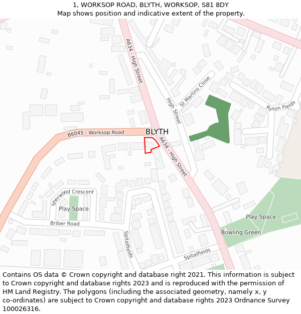 1, WORKSOP ROAD, BLYTH, WORKSOP, S81 8DY: Location map and indicative extent of plot