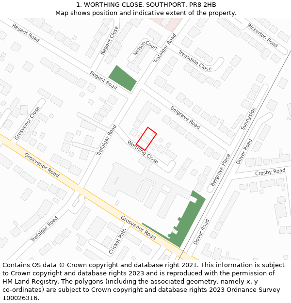 1, WORTHING CLOSE, SOUTHPORT, PR8 2HB: Location map and indicative extent of plot