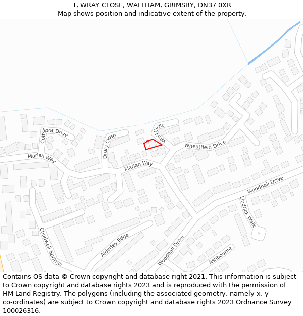 1, WRAY CLOSE, WALTHAM, GRIMSBY, DN37 0XR: Location map and indicative extent of plot