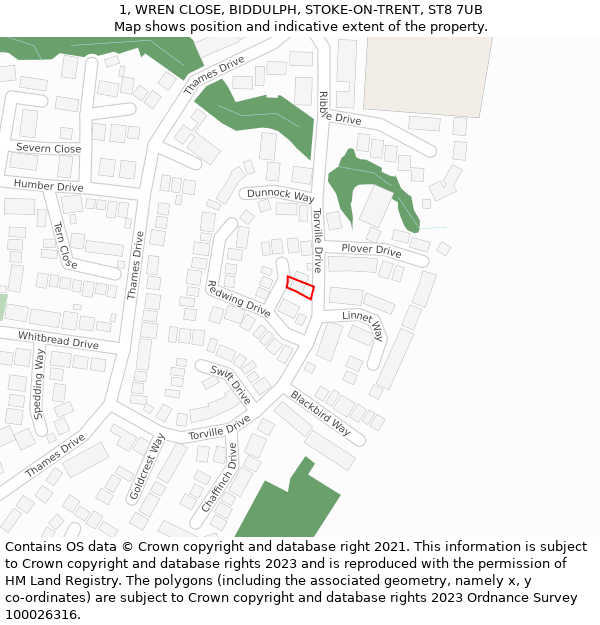 1, WREN CLOSE, BIDDULPH, STOKE-ON-TRENT, ST8 7UB: Location map and indicative extent of plot
