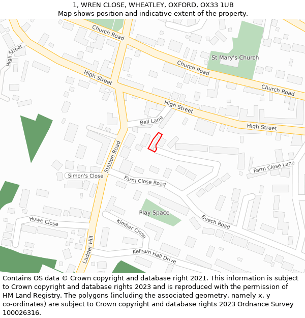 1, WREN CLOSE, WHEATLEY, OXFORD, OX33 1UB: Location map and indicative extent of plot