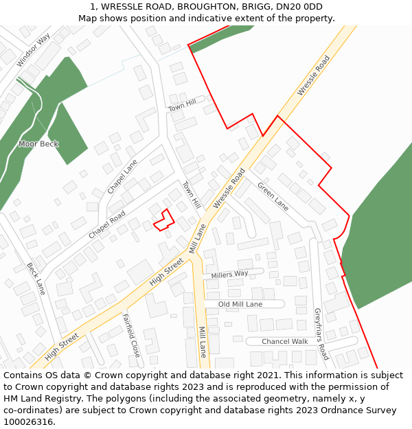 1, WRESSLE ROAD, BROUGHTON, BRIGG, DN20 0DD: Location map and indicative extent of plot