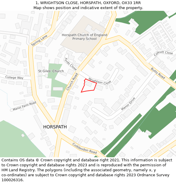 1, WRIGHTSON CLOSE, HORSPATH, OXFORD, OX33 1RR: Location map and indicative extent of plot