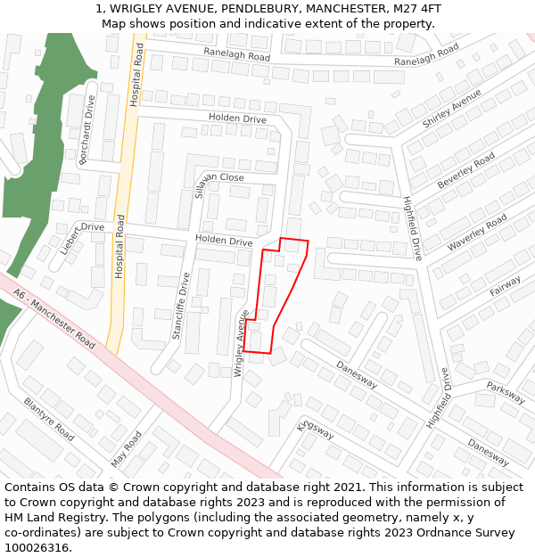 1, WRIGLEY AVENUE, PENDLEBURY, MANCHESTER, M27 4FT: Location map and indicative extent of plot