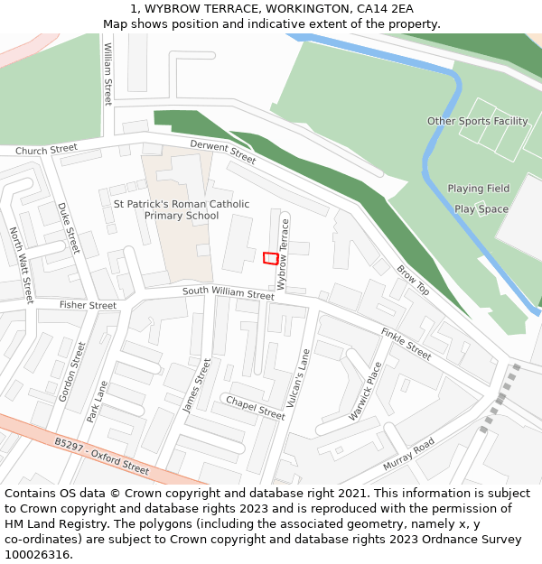 1, WYBROW TERRACE, WORKINGTON, CA14 2EA: Location map and indicative extent of plot