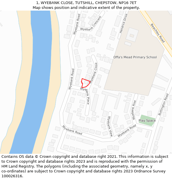 1, WYEBANK CLOSE, TUTSHILL, CHEPSTOW, NP16 7ET: Location map and indicative extent of plot