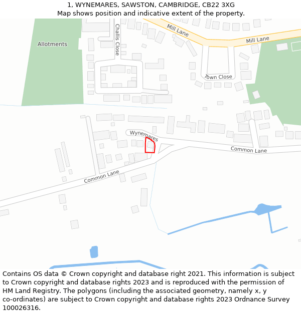 1, WYNEMARES, SAWSTON, CAMBRIDGE, CB22 3XG: Location map and indicative extent of plot