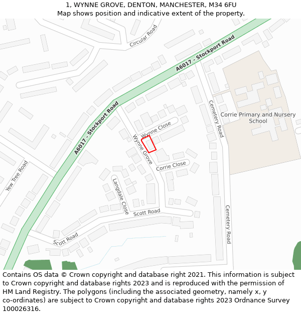 1, WYNNE GROVE, DENTON, MANCHESTER, M34 6FU: Location map and indicative extent of plot