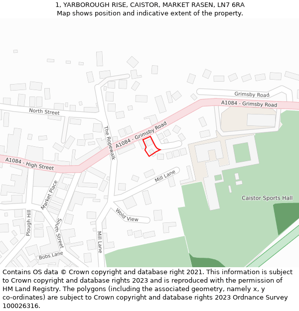 1, YARBOROUGH RISE, CAISTOR, MARKET RASEN, LN7 6RA: Location map and indicative extent of plot