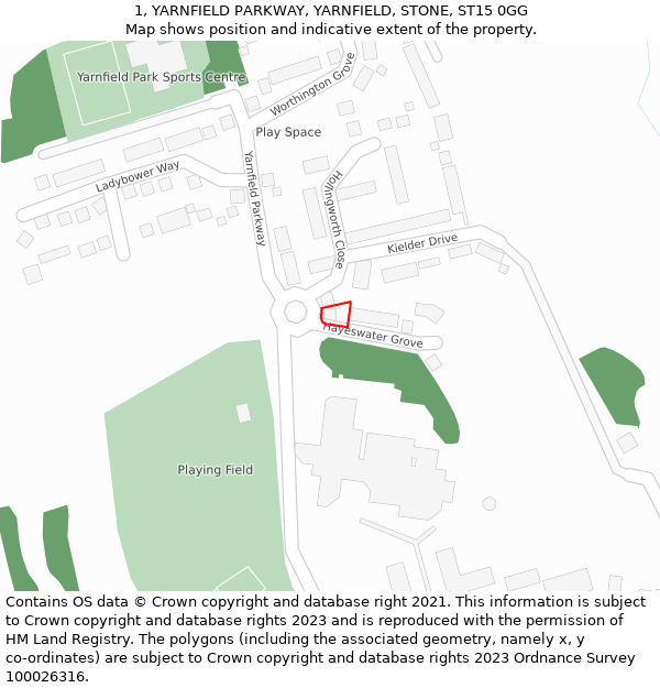 1, YARNFIELD PARKWAY, YARNFIELD, STONE, ST15 0GG: Location map and indicative extent of plot