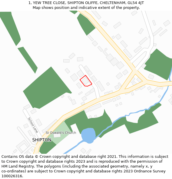 1, YEW TREE CLOSE, SHIPTON OLIFFE, CHELTENHAM, GL54 4JT: Location map and indicative extent of plot