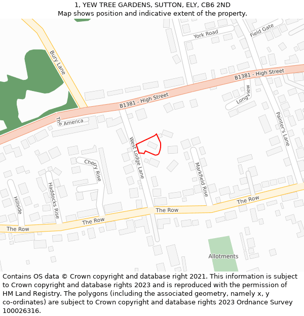 1, YEW TREE GARDENS, SUTTON, ELY, CB6 2ND: Location map and indicative extent of plot