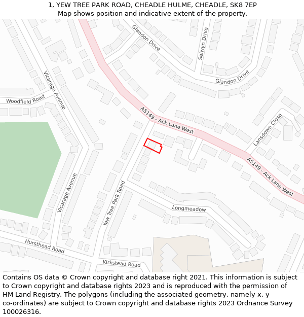 1, YEW TREE PARK ROAD, CHEADLE HULME, CHEADLE, SK8 7EP: Location map and indicative extent of plot