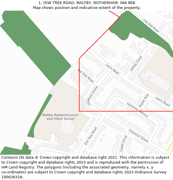 1, YEW TREE ROAD, MALTBY, ROTHERHAM, S66 8EB: Location map and indicative extent of plot