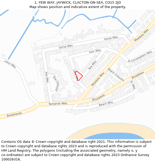 1, YEW WAY, JAYWICK, CLACTON-ON-SEA, CO15 2JD: Location map and indicative extent of plot