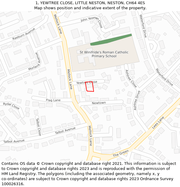 1, YEWTREE CLOSE, LITTLE NESTON, NESTON, CH64 4ES: Location map and indicative extent of plot