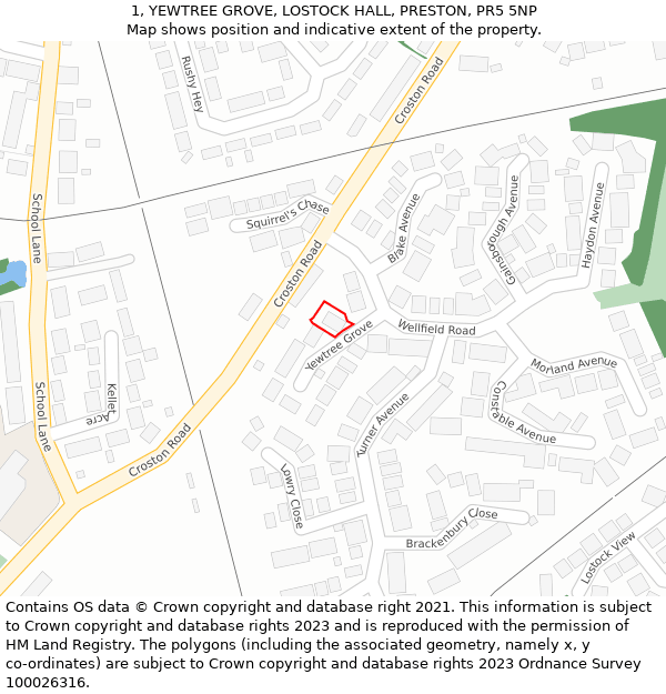 1, YEWTREE GROVE, LOSTOCK HALL, PRESTON, PR5 5NP: Location map and indicative extent of plot