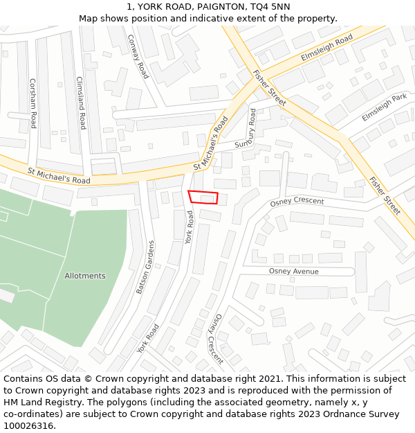 1, YORK ROAD, PAIGNTON, TQ4 5NN: Location map and indicative extent of plot