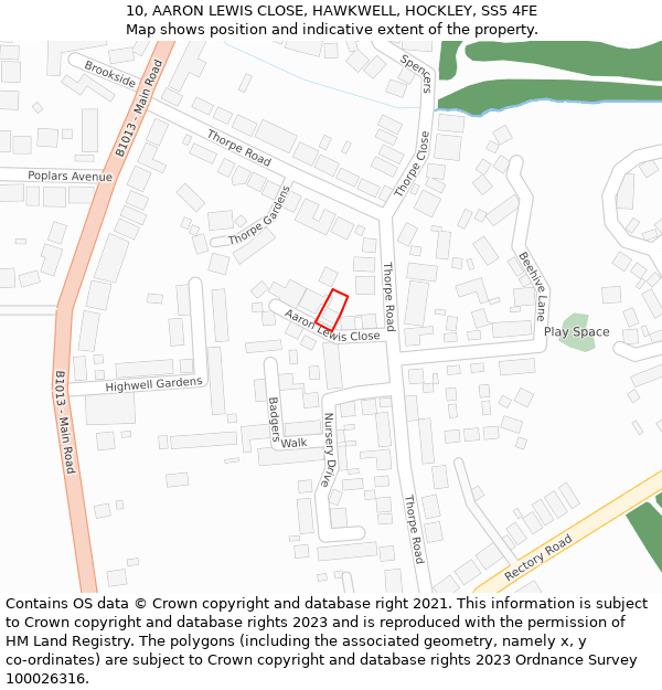 10, AARON LEWIS CLOSE, HAWKWELL, HOCKLEY, SS5 4FE: Location map and indicative extent of plot