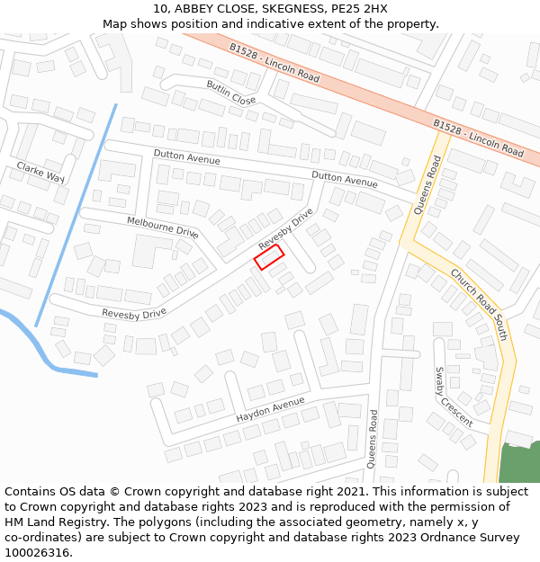 10, ABBEY CLOSE, SKEGNESS, PE25 2HX: Location map and indicative extent of plot