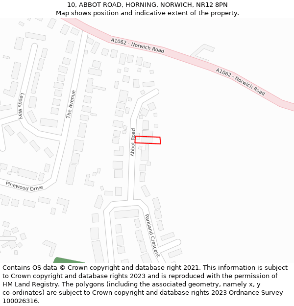 10, ABBOT ROAD, HORNING, NORWICH, NR12 8PN: Location map and indicative extent of plot