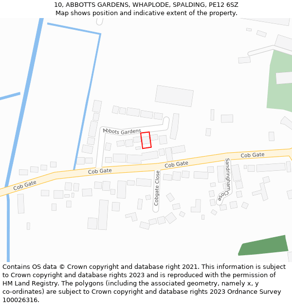 10, ABBOTTS GARDENS, WHAPLODE, SPALDING, PE12 6SZ: Location map and indicative extent of plot