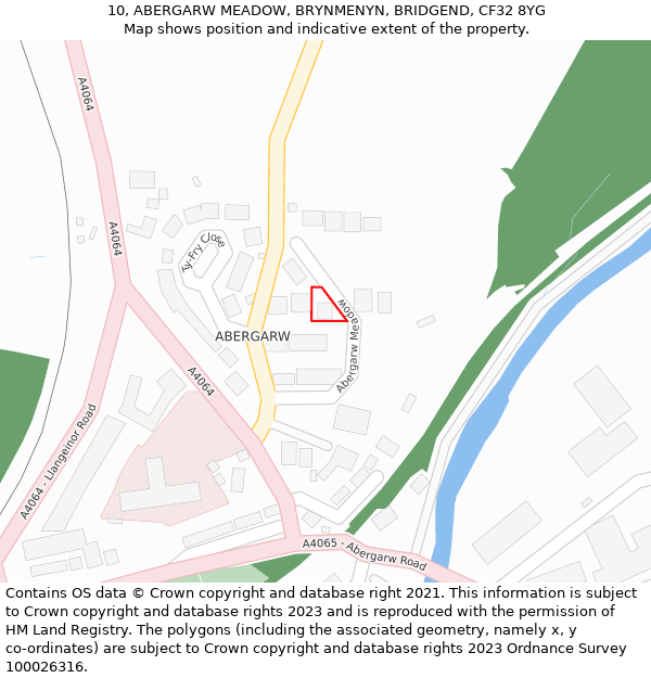 10, ABERGARW MEADOW, BRYNMENYN, BRIDGEND, CF32 8YG: Location map and indicative extent of plot